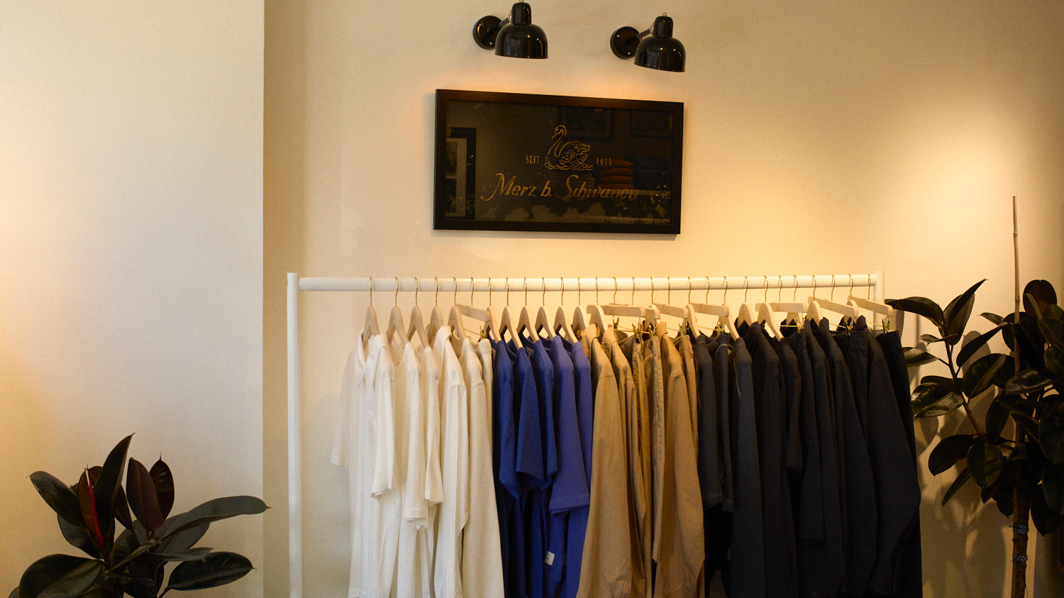 merz b. schwanen textiles hanging on rack