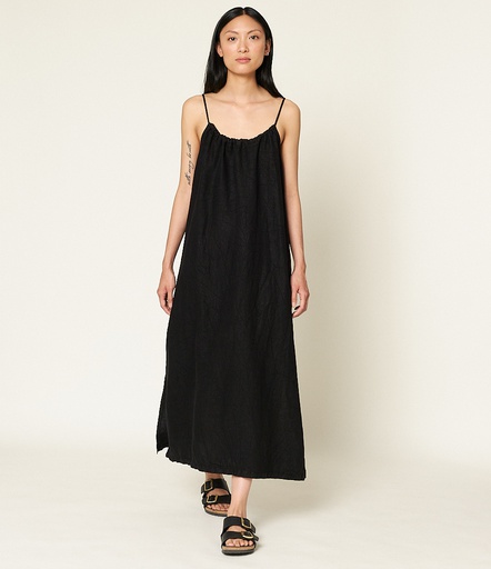 GOOD BASICS | DRESS02 strap dress, organic linen, 7,4oz, relaxed fit  99 deep black